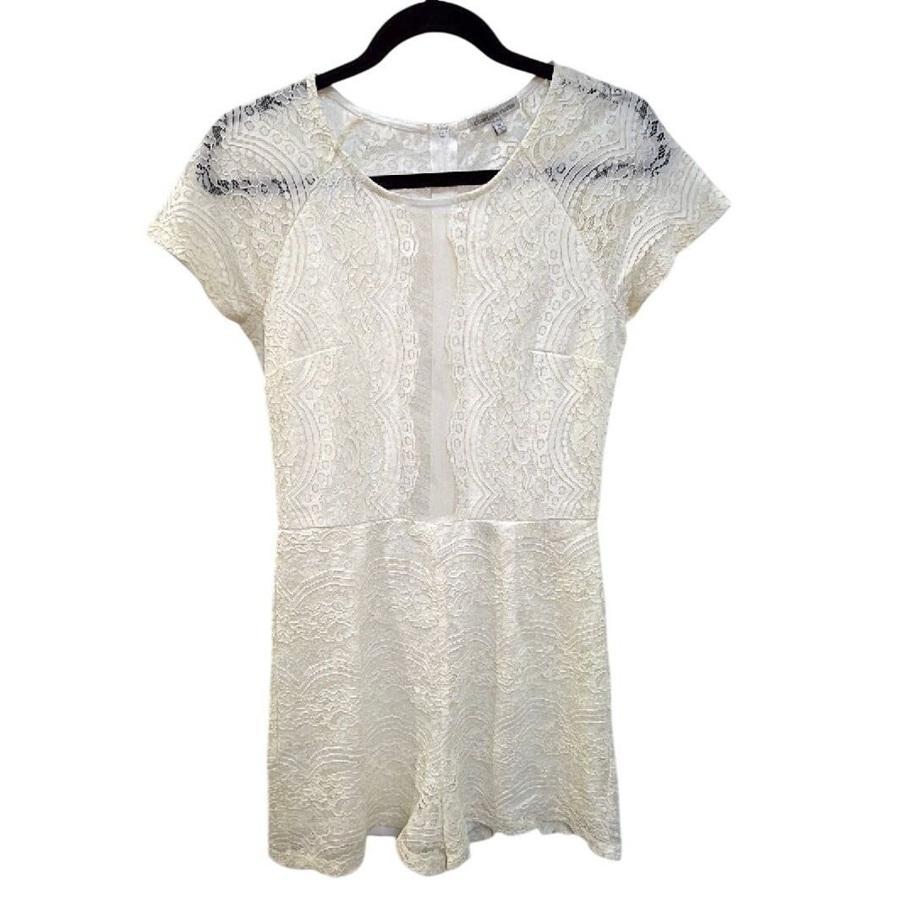 Charlotte Russe White Lace Romper Women's Medium Sheer Mesh Cutout Boho Coquette